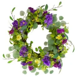 Northlight 23" Purple & Yellow Eucalyptus & Hydrangea Floral Berry Spring Wreath