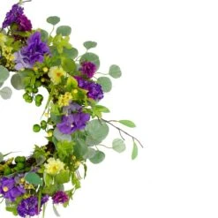 Northlight 23" Purple & Yellow Eucalyptus & Hydrangea Floral Berry Spring Wreath -Northlight D587365S 3