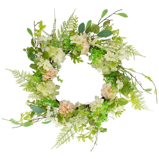 Northlight 28" Green & Pink Hydrangea & Fern Spring Floral Berry Wreath 3 Northlight 28" Green & Pink Hydrangea & Fern Spring Floral Berry Wreath