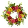 Northlight 23" Pink & Yellow Chrysanthemum & Daisy Floral Spring Wreath