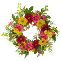 Northlight 23" Pink & Yellow Chrysanthemum & Daisy Floral Spring Wreath