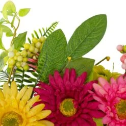 Northlight 23" Pink & Yellow Chrysanthemum & Daisy Floral Spring Wreath -Northlight D587370S 4