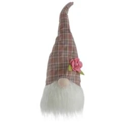 Northlight 20" Pink & White Plaid Spring Gnome Head Décor -Northlight D587375S 1 1
