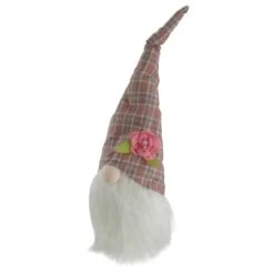 Northlight 20" Pink & White Plaid Spring Gnome Head Décor -Northlight D587375S 4