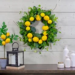 Northlight 20" Yellow & Green Lemons & Assorted Foliage Spring Wreath -Northlight D587377S 2