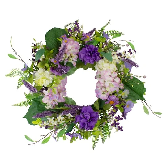 Northlight 26" Purple Hydrangea & Foliage Spring Floral Twig Wreath 4 Northlight 26" Purple Hydrangea & Foliage Spring Floral Twig Wreath - Image 2