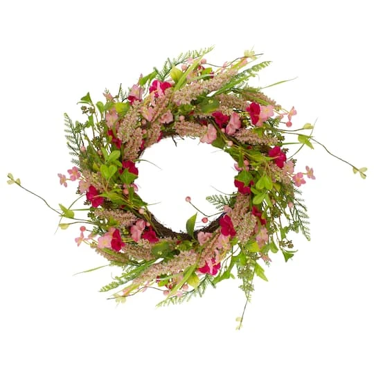 Northlight 21" Pink Spring Floral Foliage & Berry Twig Wreath 4 Northlight 21" Pink Spring Floral Foliage & Berry Twig Wreath - Image 2