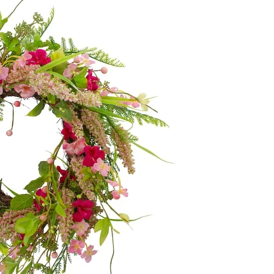 Northlight 21" Pink Spring Floral Foliage & Berry Twig Wreath 6 Northlight 21" Pink Spring Floral Foliage & Berry Twig Wreath - Image 4
