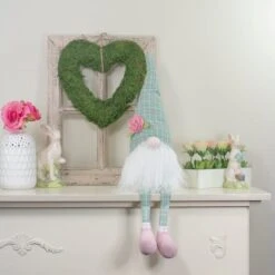 Northlight 28" Green & White Plaid Spring Gnome With Dangling Legs Figure -Northlight D587383S 2