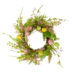 Northlight 20" Pink & Green Easter Egg With Berry Floral Springtime Wreath