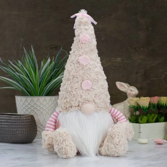 Northlight 18" Pink Striped Sitting Spring Plush Gnome Figure 5 Northlight 18" Pink Striped Sitting Spring Plush Gnome Figure - Image 3