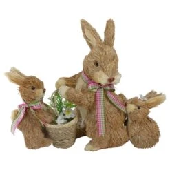 Northlight 12.5" Sisal Mommy & Baby Bunnies Easter Figure