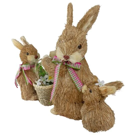 Northlight 12.5" Sisal Mommy & Baby Bunnies Easter Figure 7 Northlight 12.5" Sisal Mommy & Baby Bunnies Easter Figure - Image 5