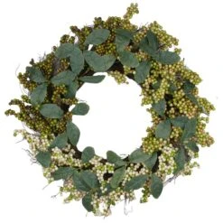 Northlight 24" Green Berries & Leaves Twig Wreath