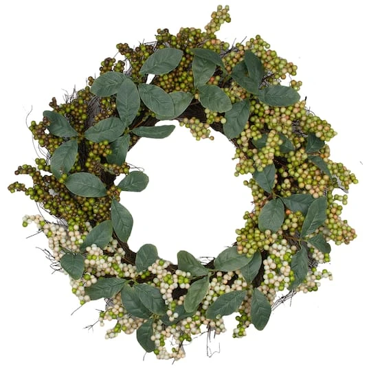 Northlight 24" Green Berries & Leaves Twig Wreath 3 Northlight 24" Green Berries & Leaves Twig Wreath