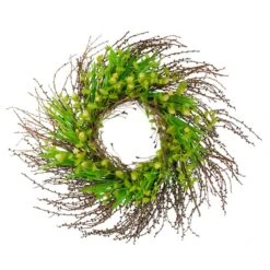 Northlight 20" Green & Yellow Flower Buds, Leaves & Twigs Wreath