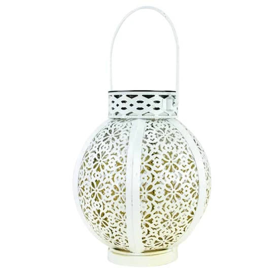 Northlight 7" White Integrated Floral Pattern Outdoor Solar Lantern With Handle 4 Northlight 7" White Integrated Floral Pattern Outdoor Solar Lantern With Handle - Image 2
