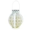 Northlight 7" White Integrated Floral Pattern Outdoor Solar Lantern With Handle