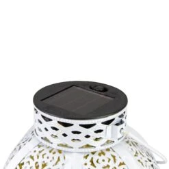 Northlight 7" White Integrated Floral Pattern Outdoor Solar Lantern With Handle 9 Northlight 7" White Integrated Floral Pattern Outdoor Solar Lantern With Handle -Northlight D604416S 2