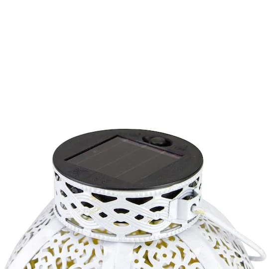 Northlight 7" White Integrated Floral Pattern Outdoor Solar Lantern With Handle 5 Northlight 7" White Integrated Floral Pattern Outdoor Solar Lantern With Handle - Image 3