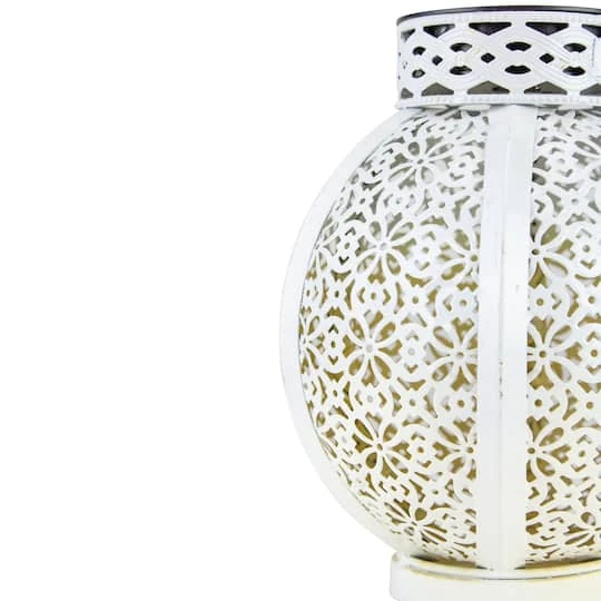 Northlight 7" White Integrated Floral Pattern Outdoor Solar Lantern With Handle 6 Northlight 7" White Integrated Floral Pattern Outdoor Solar Lantern With Handle - Image 4