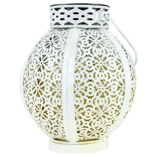 Northlight 7" White Integrated Floral Pattern Outdoor Solar Lantern With Handle 7 Northlight 7" White Integrated Floral Pattern Outdoor Solar Lantern With Handle - Image 5
