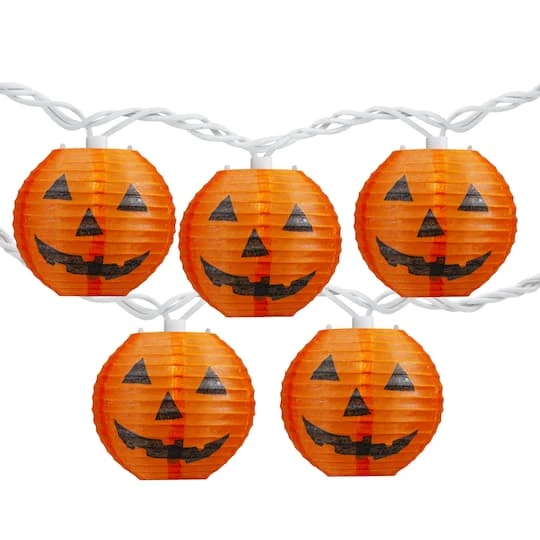 Northlight 10ct. Orange Jack-O-Lantern Paper Lantern Halloween Lights 4 Northlight 10ct. Orange Jack-O-Lantern Paper Lantern Halloween Lights - Image 2