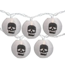 Northlight 10ct. White & Black Skull Paper Lantern Halloween Lights
