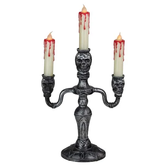Northlight 14" Antique Silver Skull Trio Halloween Candelabra Décor 4 Northlight 14" Antique Silver Skull Trio Halloween Candelabra Décor - Image 2