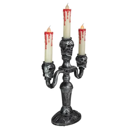 Northlight 14" Antique Silver Skull Trio Halloween Candelabra Décor 5 Northlight 14" Antique Silver Skull Trio Halloween Candelabra Décor - Image 3
