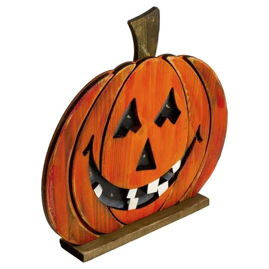 Northlight 13" LED Lighted Jack-O-Lantern Wooden Halloween Decoration 6 Northlight 13" LED Lighted Jack-O-Lantern Wooden Halloween Decoration - Image 4