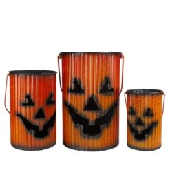 Northlight 3 Piece Black & Orange Metal Pumpkin Lantern Halloween Decoration Set -Northlight D668651S 1 1