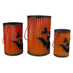 Northlight 3 Piece Black & Orange Metal Pumpkin Lantern Halloween Decoration Set -Northlight D668651S 2
