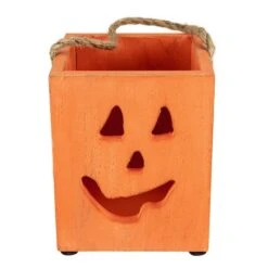 Northlight 6" Orange Wood Jack-O-Lantern Halloween Candle Lantern 9 Northlight 6" Orange Wood Jack-O-Lantern Halloween Candle Lantern -Northlight D668667S 1 1