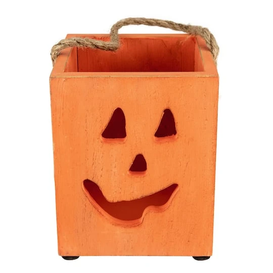 Northlight 6" Orange Wood Jack-O-Lantern Halloween Candle Lantern 3 Northlight 6" Orange Wood Jack-O-Lantern Halloween Candle Lantern