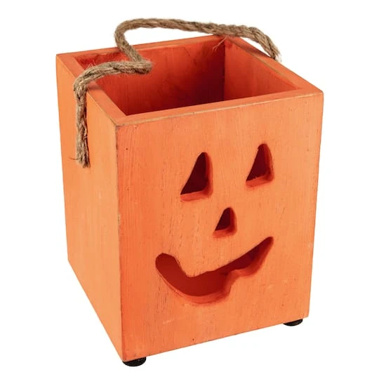 Northlight 6" Orange Wood Jack-O-Lantern Halloween Candle Lantern 6 Northlight 6" Orange Wood Jack-O-Lantern Halloween Candle Lantern - Image 4