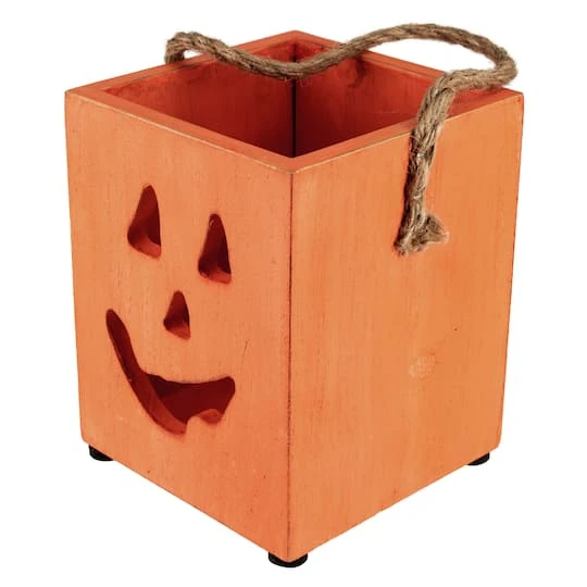 Northlight 6" Orange Wood Jack-O-Lantern Halloween Candle Lantern 7 Northlight 6" Orange Wood Jack-O-Lantern Halloween Candle Lantern - Image 5