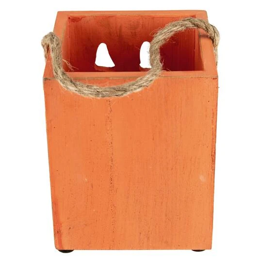 Northlight 6" Orange Wood Jack-O-Lantern Halloween Candle Lantern 8 Northlight 6" Orange Wood Jack-O-Lantern Halloween Candle Lantern - Image 6