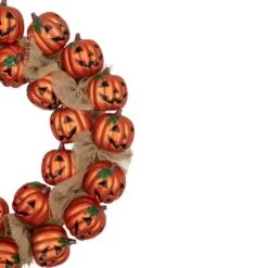 Northlight 20'' Unlit Jack-O-Lantern And Burlap Ribbon Halloween Wreath -Northlight D668676S 4