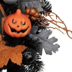 Northlight 24'' Unlit Orange And Black Haunted House Halloween Wreath -Northlight D668682S 3