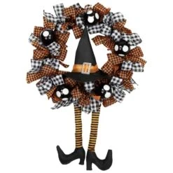 Northlight 24'' Unlit Orange And Black Witch With Bows Halloween Wreath