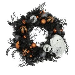 Northlight 24'' Unlit Orange Ornaments And Ghost Halloween Pine Wreath -Northlight D668686S 1 1