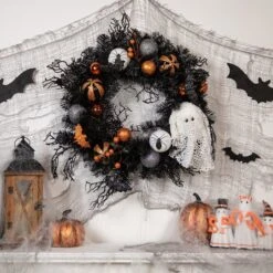 Northlight 24'' Unlit Orange Ornaments And Ghost Halloween Pine Wreath -Northlight D668686S 2