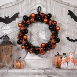 Northlight 18'' Unlit Orange Spiders And Ornaments Halloween Wreath -Northlight D668687S 2
