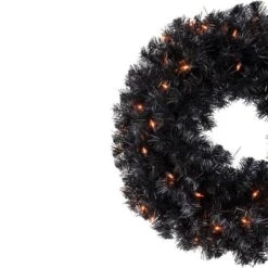 Northlight 24'' Pre-Lit Black Noble Spruce Artificial Halloween Wreath -Northlight D668690S 4
