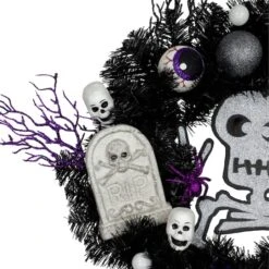 Northlight 24'' Unlit Purple And Black Spooky Skeleton Pine Halloween Wreath -Northlight D668691S 3
