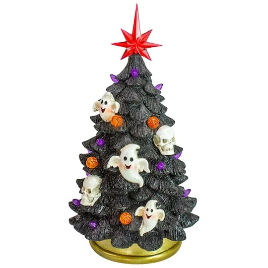 Northlight 12" Black LED Lighted Skull & Ghost Halloween Tree 4 Northlight 12" Black LED Lighted Skull & Ghost Halloween Tree - Image 2