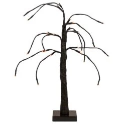 Northlight 24" LED Lighted Black Weeping Halloween Twig Tree, Orange Lights