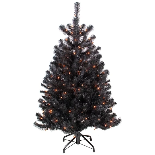 Northlight 4ft. Pre-Lit Black Noble Spruce Artificial Halloween Tree, Orange Lights 4 Northlight 4ft. Pre-Lit Black Noble Spruce Artificial Halloween Tree, Orange Lights - Image 2