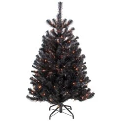 Northlight 4ft. Pre-Lit Black Noble Spruce Artificial Halloween Tree, Orange Lights